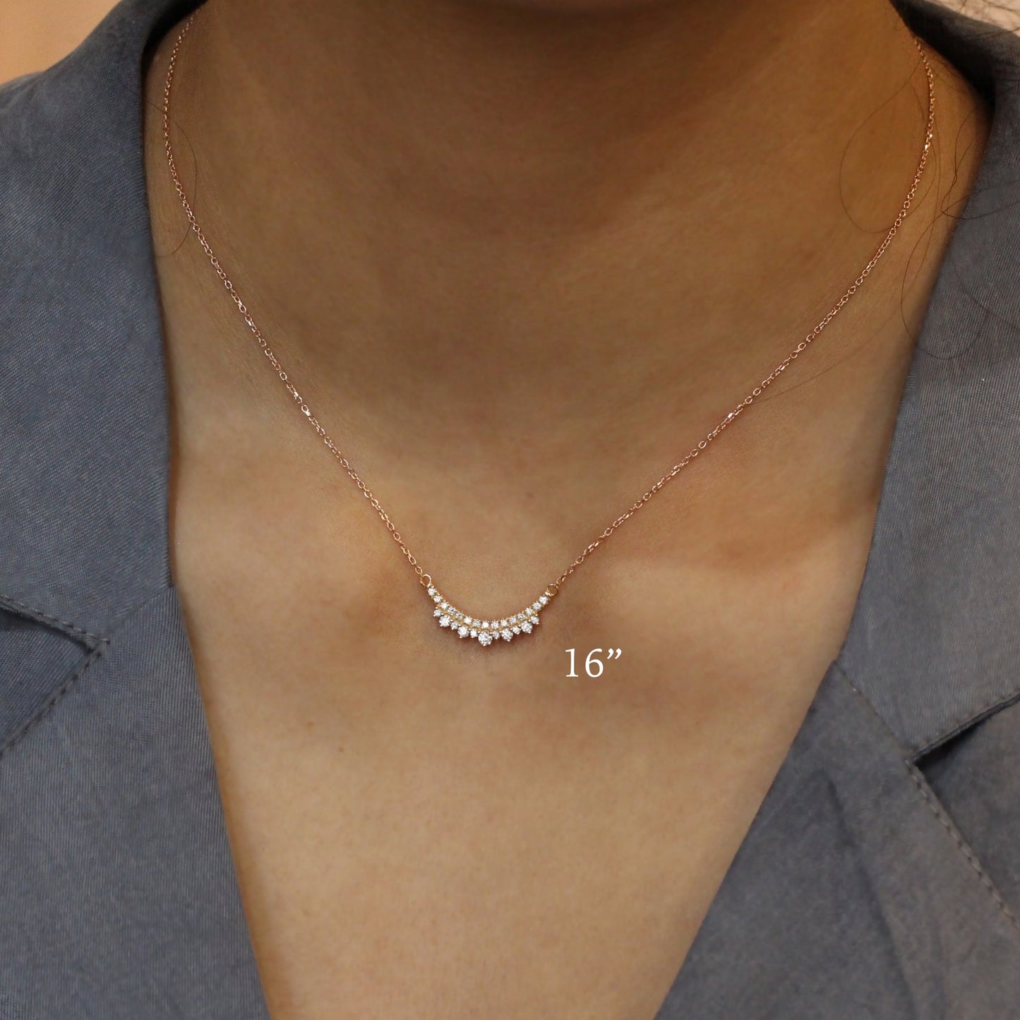 0.35 CT Crowned Round Moissanite Diamond Necklace in Solid Gold
