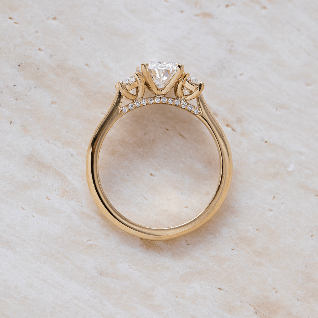 Marquise Shaped Three Stone Lab Grown Diamond Engagement Ring