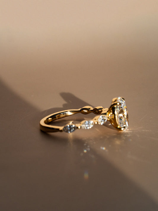 Marquise Shaped Three Stone Lab Grown Diamond Engagement Ring