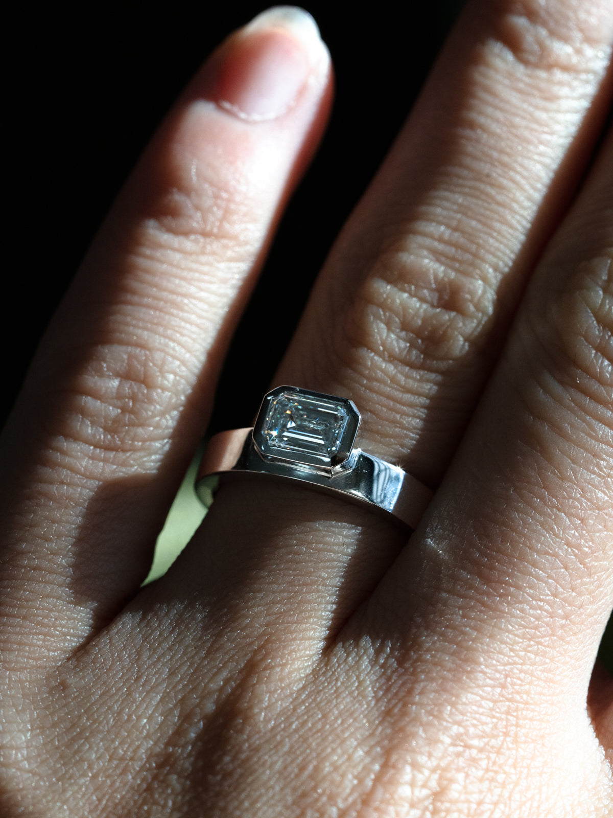 Marquise Shaped Three Stone Lab Grown Diamond Engagement Ring