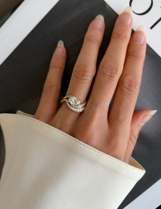 1 CT Oval Cut Solitaire Moissanite Ring With Wrap Bold Pave Band