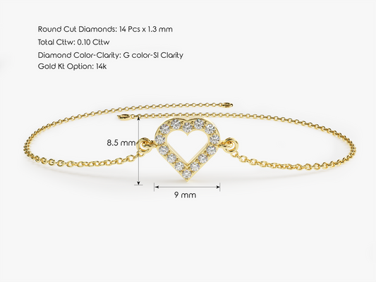 0.1 TCW Round Stones Heart Shaped Moissanite Bracelet