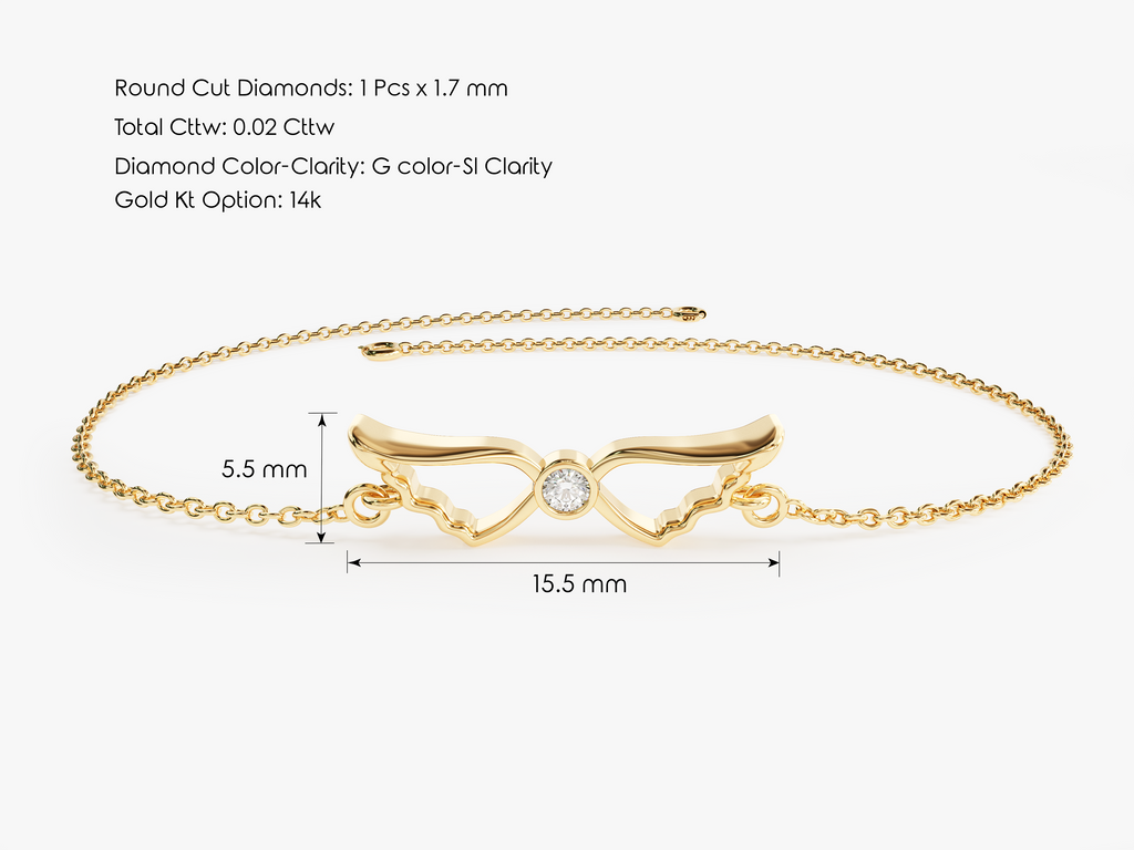 0.02 TCW Round Wing Shaped Charm Bracelet