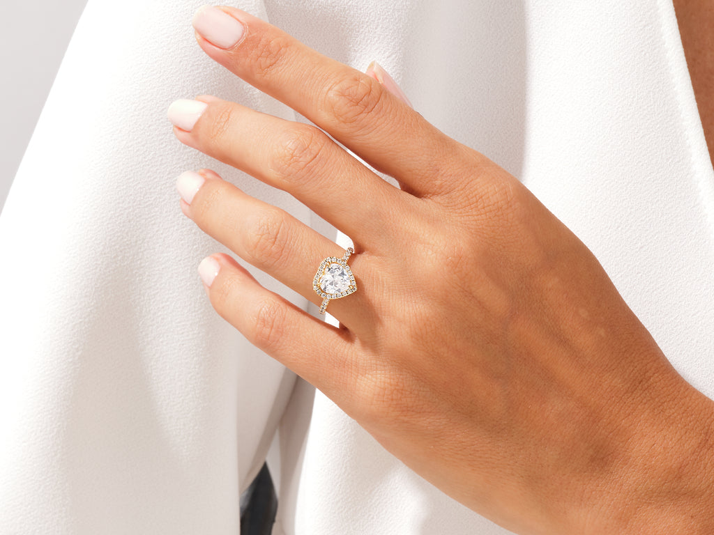 1.5 CT Heart Cut Halo & Pave Moissanite Engagement Ring