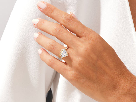 1.5 CT Heart Cut Halo & Pave Moissanite Engagement Ring