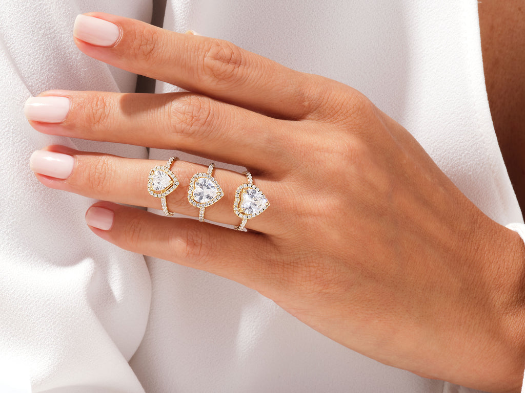 1.5 CT Heart Cut Halo & Pave Moissanite Engagement Ring