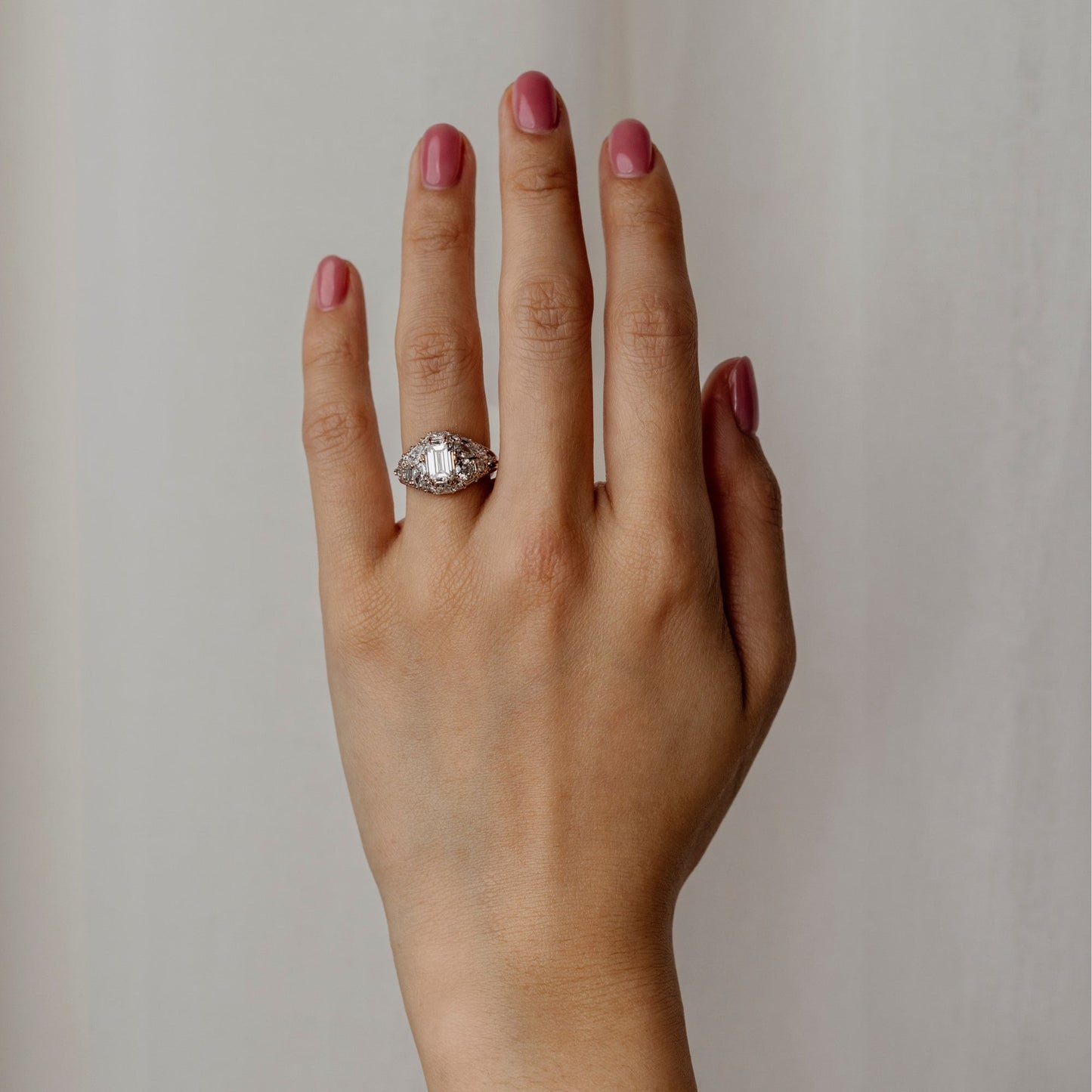 1.30 CT Emerald Shaped Cluster Moissanite Engagement Ring