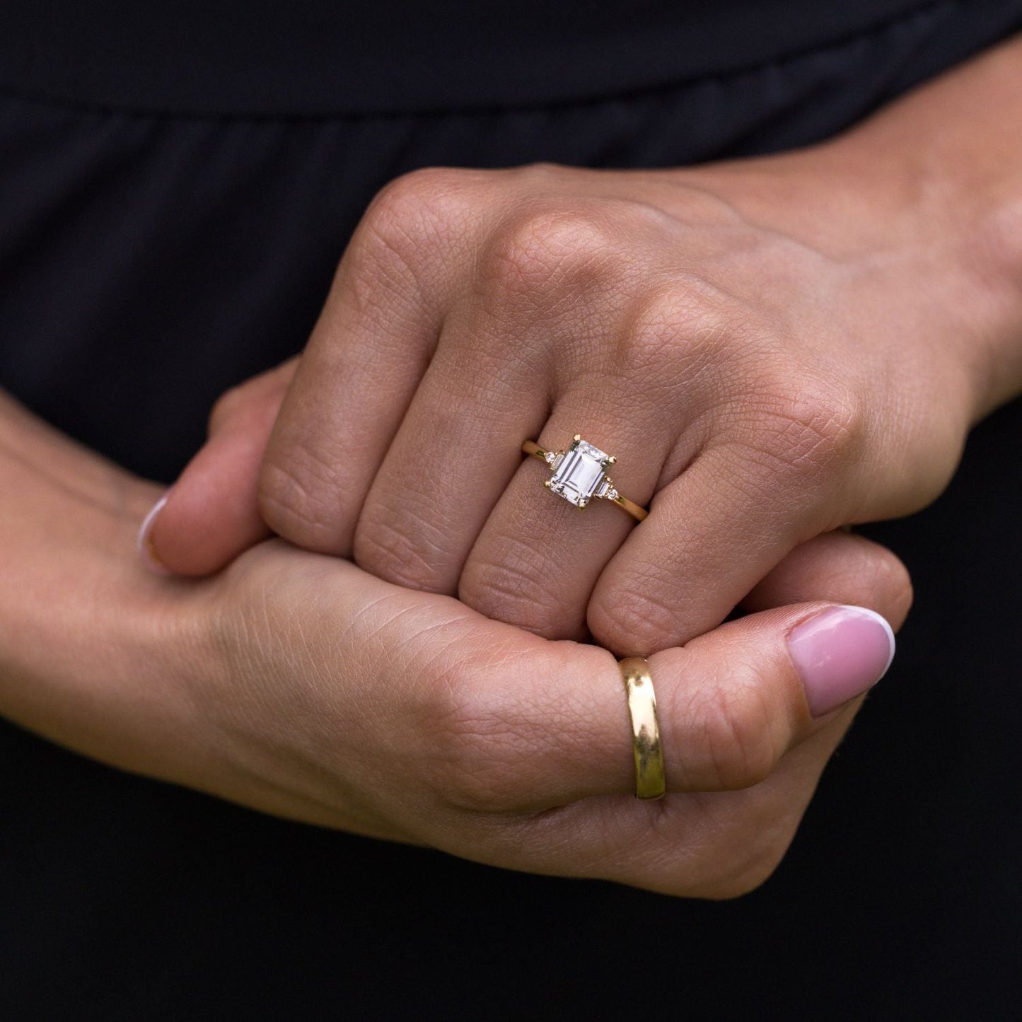 Marquise Shaped Three Stone Lab Grown Diamond Engagement Ring