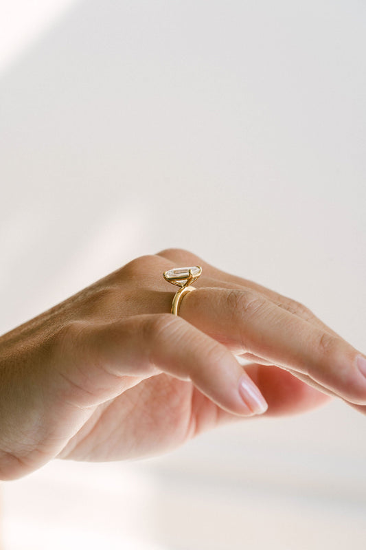 Marquise Shaped Three Stone Lab Grown Diamond Engagement Ring