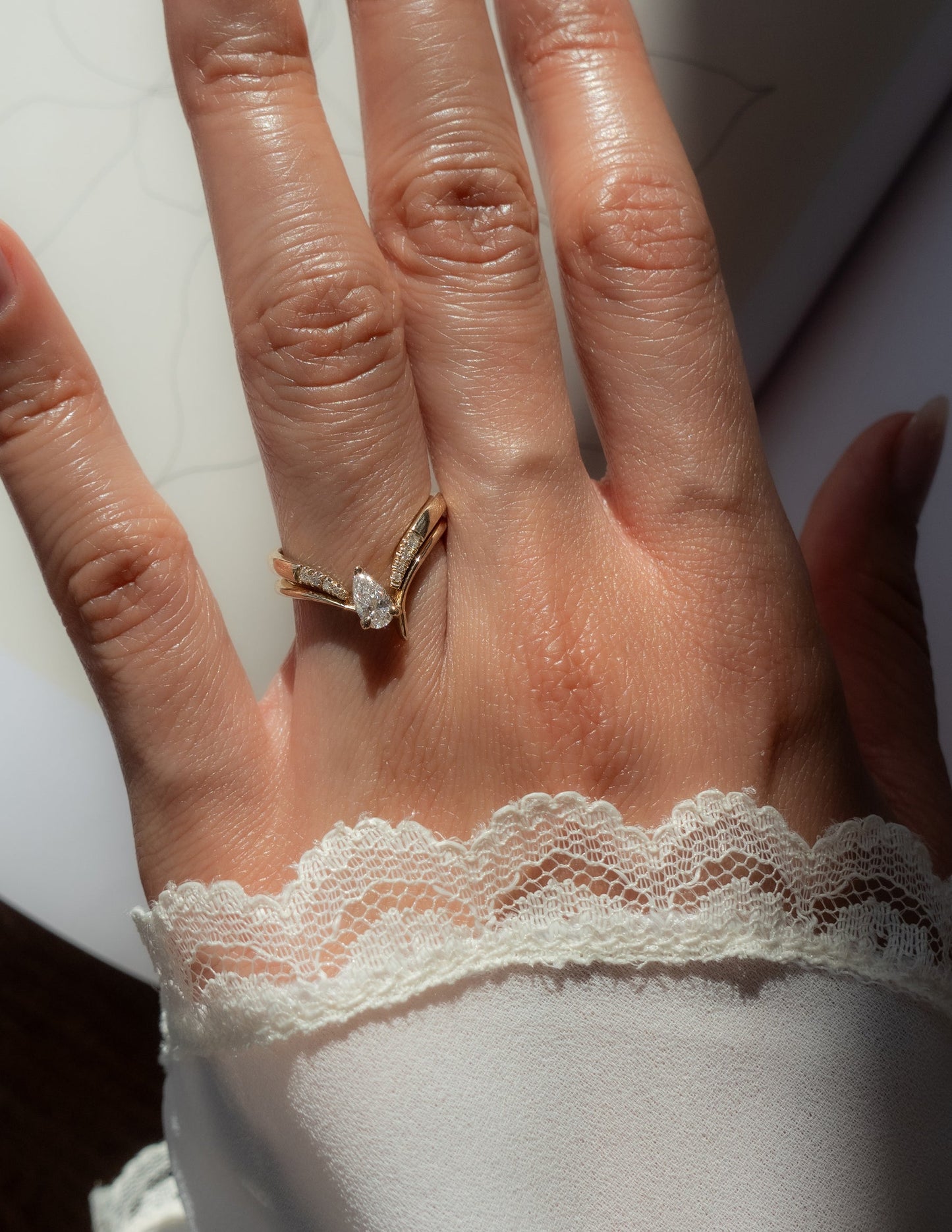 0.45 CT Pear Moissanite Engagement Ring with Swirl Solitaire Minimal Design