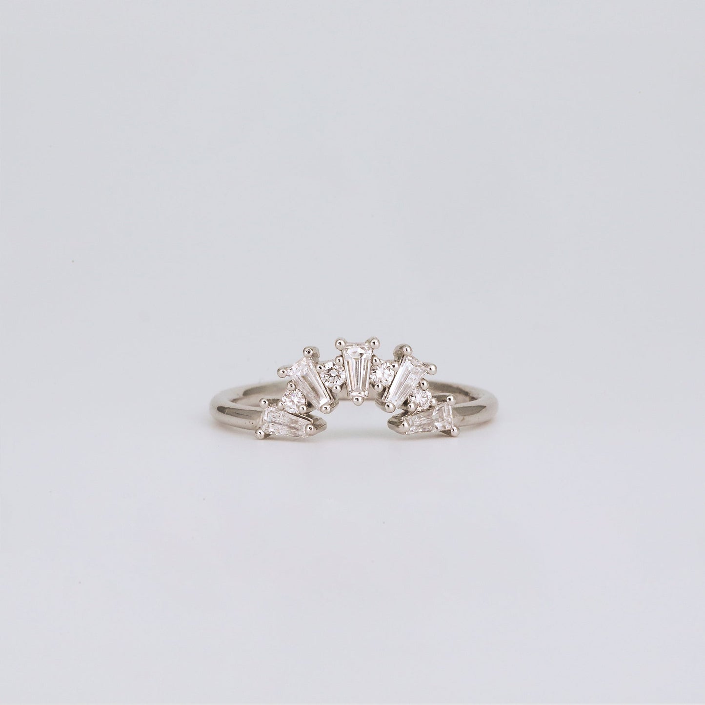 0.48 TCW Tapered Baguette & Round Shaped Curved Moissanite Wedding Band