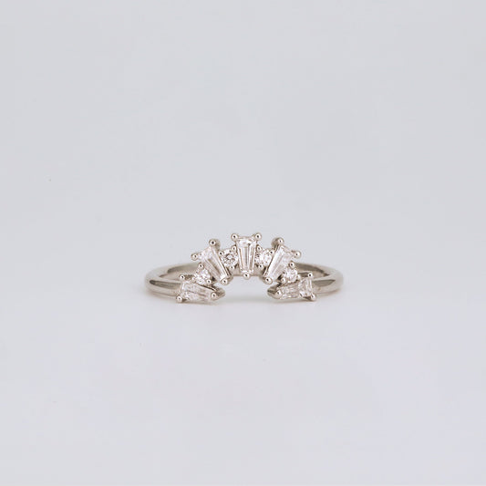 0.48 TCW Tapered Baguette & Round Shaped Curved Moissanite Wedding Band