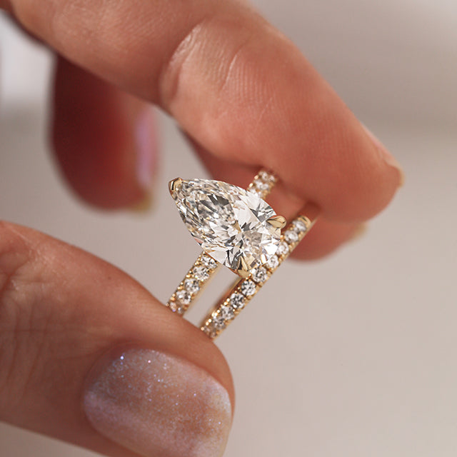 Marquise Shaped Three Stone Lab Grown Diamond Engagement Ring