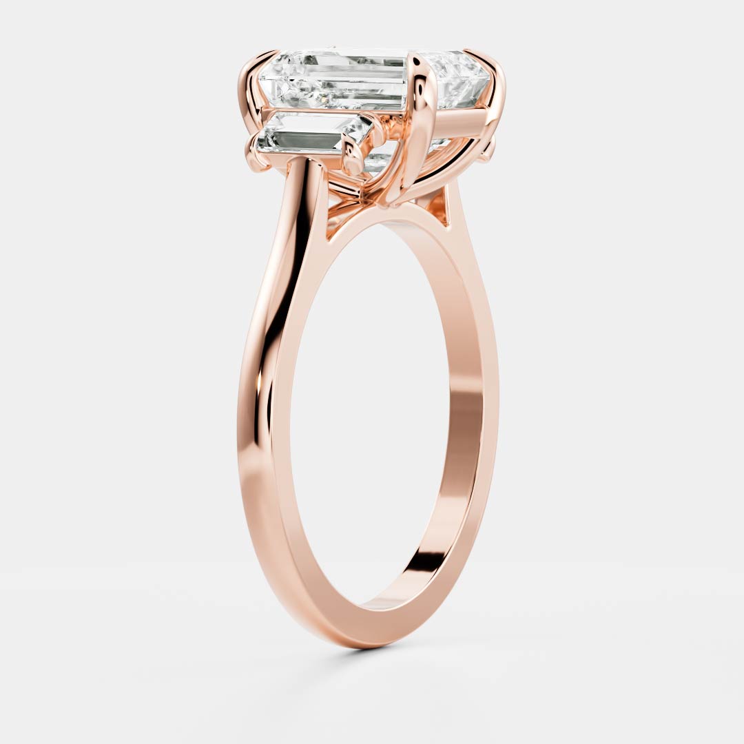 Stunning 2.0-3.0 Emerald Moissanite Engagement Ring with Three Stone Design