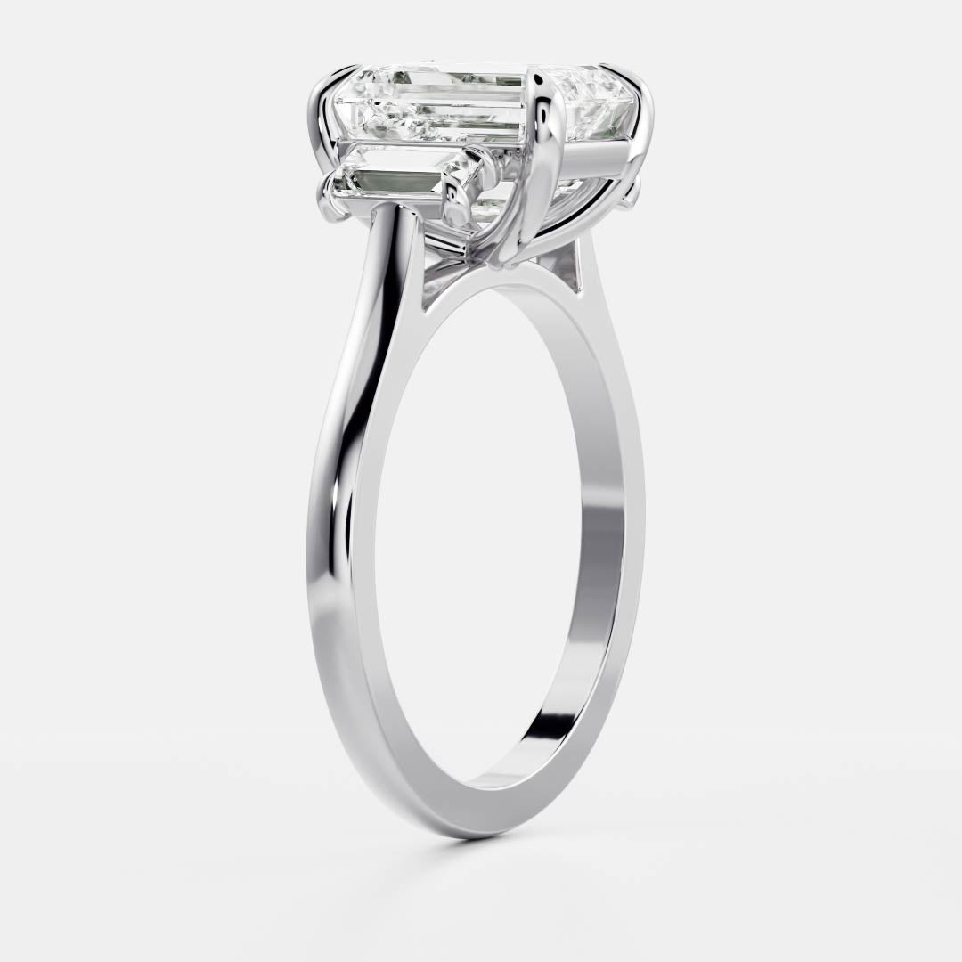 Stunning 2.0-3.0 Emerald Moissanite Engagement Ring with Three Stone Design