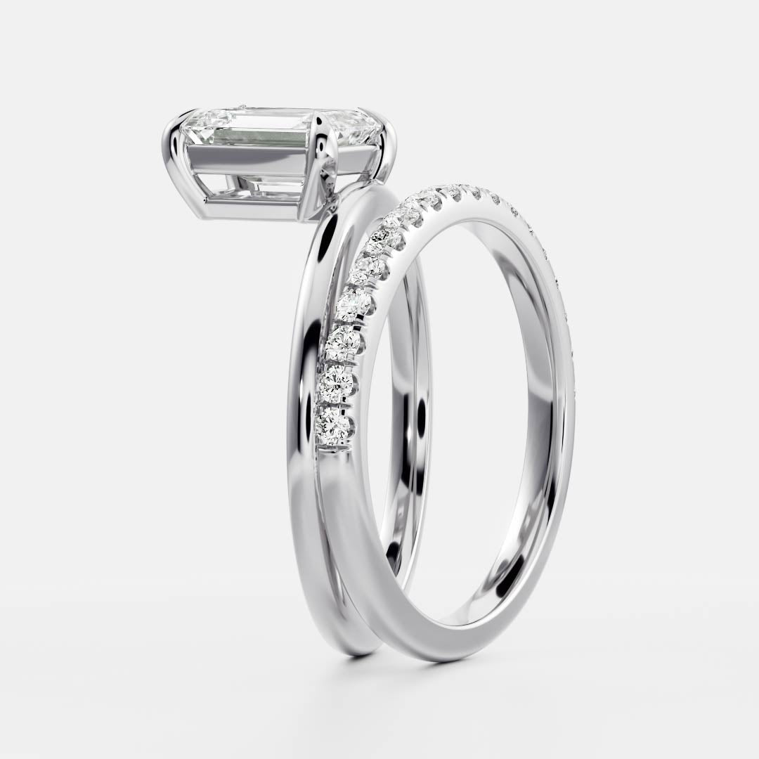 Stunning 1.5-2.5 CT Emerald Moissanite Engagement Ring with Solitaire & Double Band Design