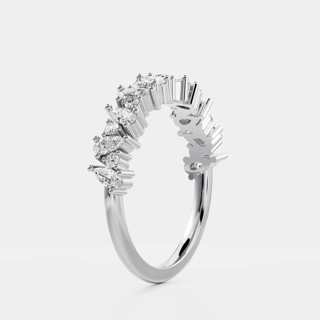 Stunning 0.30 CT Round & Pear Moissanite Stones Cluster Wedding Band
