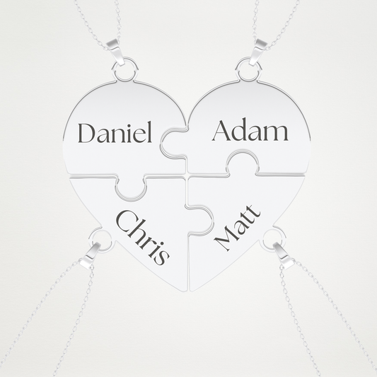 Custom Engraved Heart Puzzle Pendant Necklace – 14K/18K Gold & 925 Silver 1