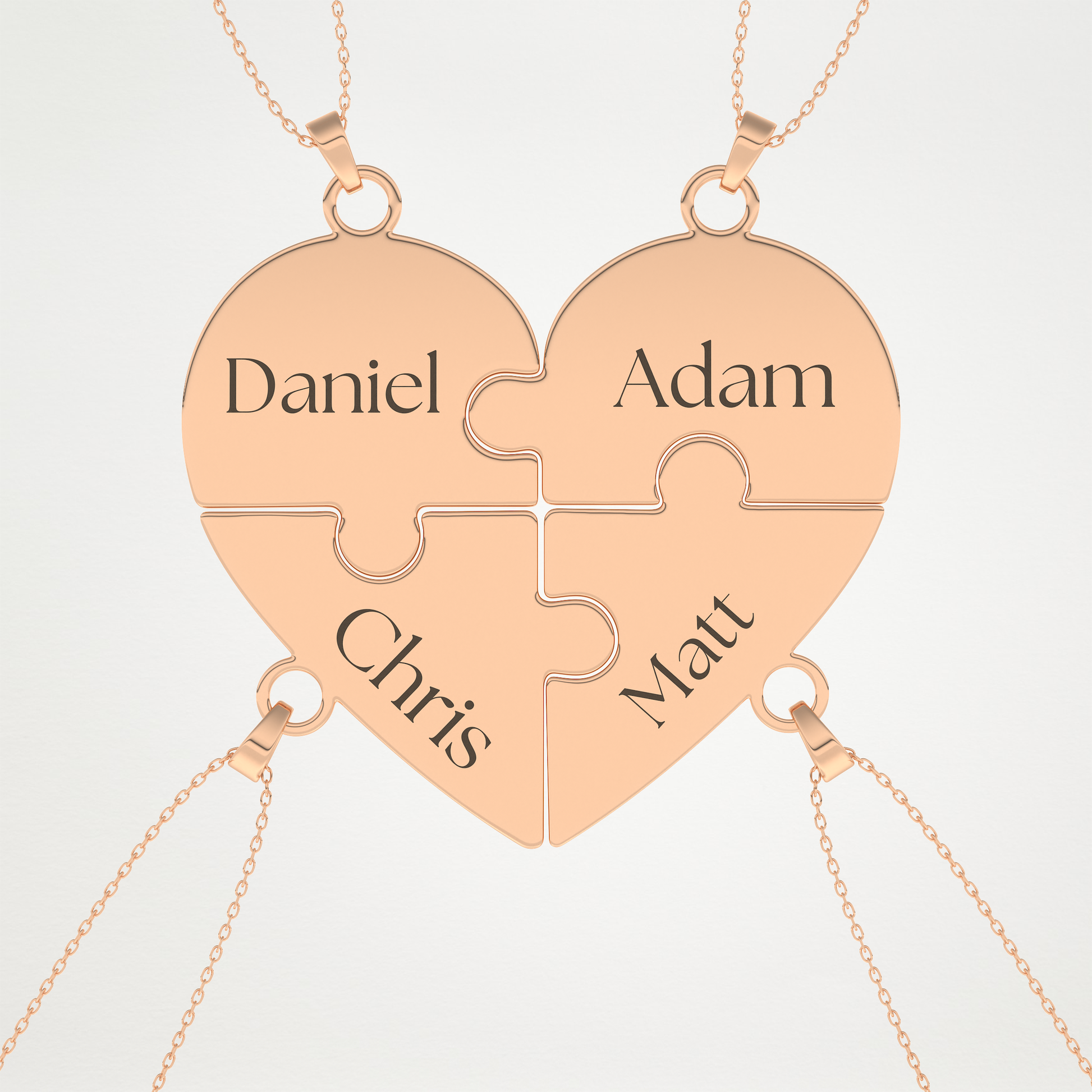Custom Engraved Heart Puzzle Pendant Necklace – 14K/18K Gold & 925 Silver 18