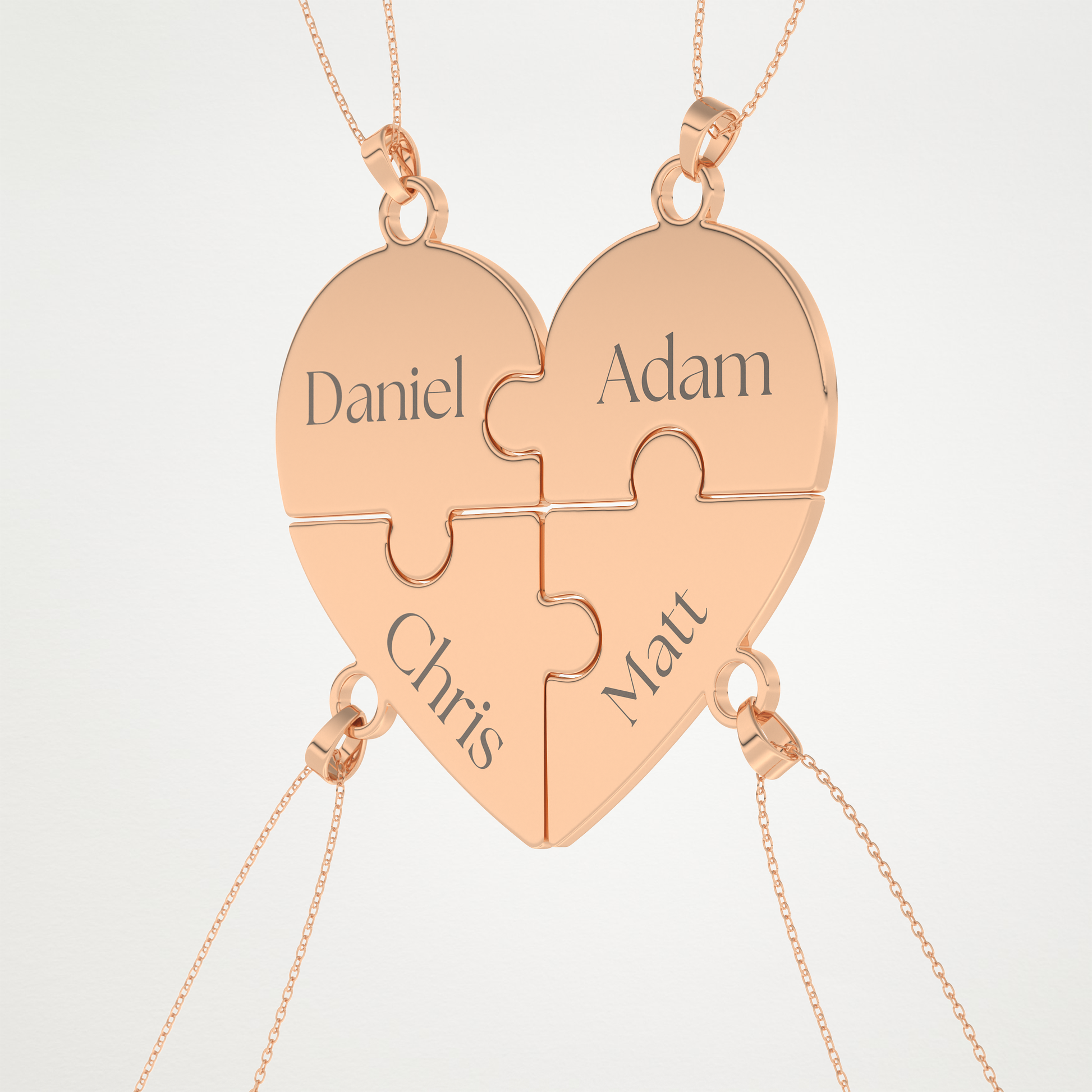 Custom Engraved Heart Puzzle Pendant Necklace – 14K/18K Gold & 925 Silver 20