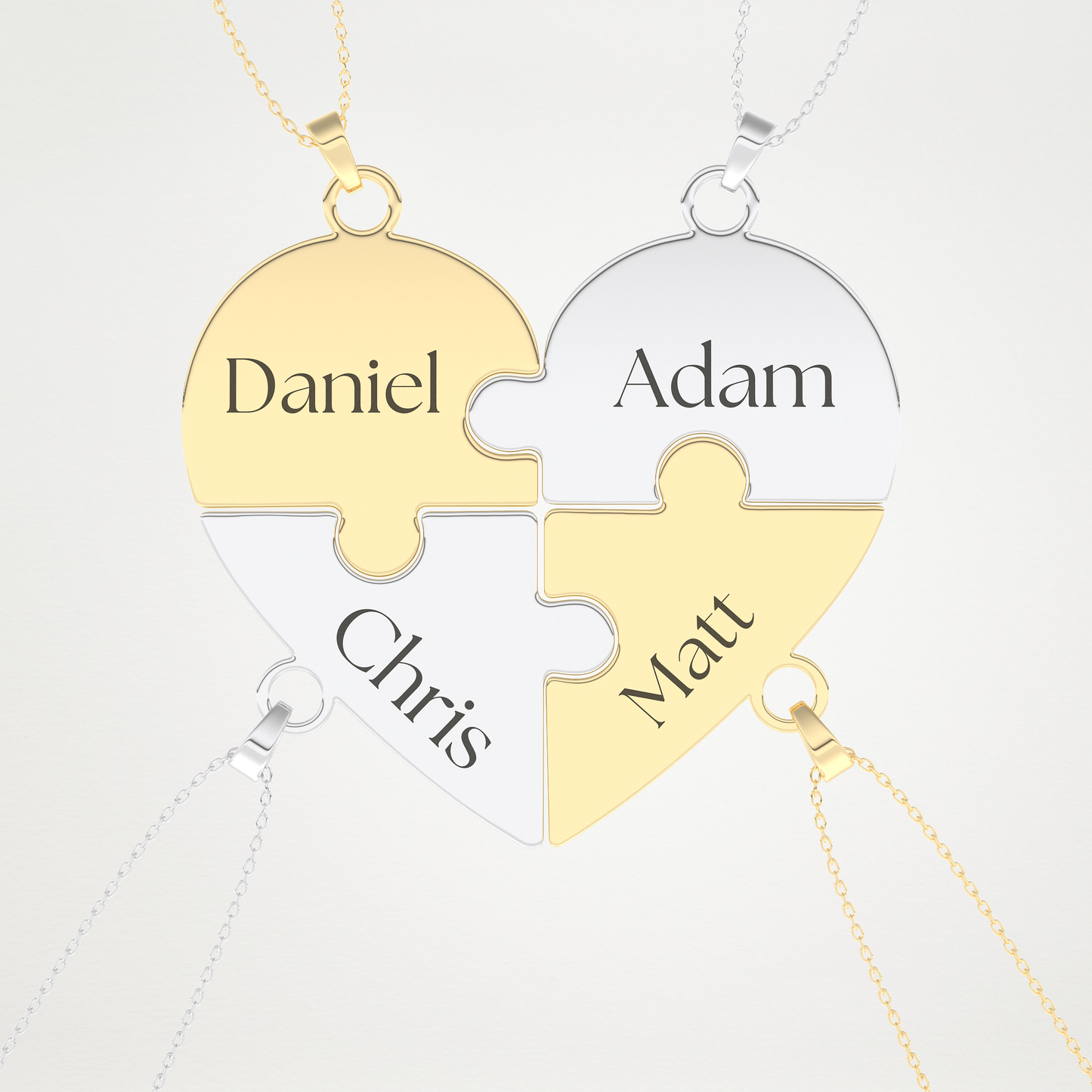 Custom Engraved Heart Puzzle Pendant Necklace – 14K/18K Gold & 925 Silver 12