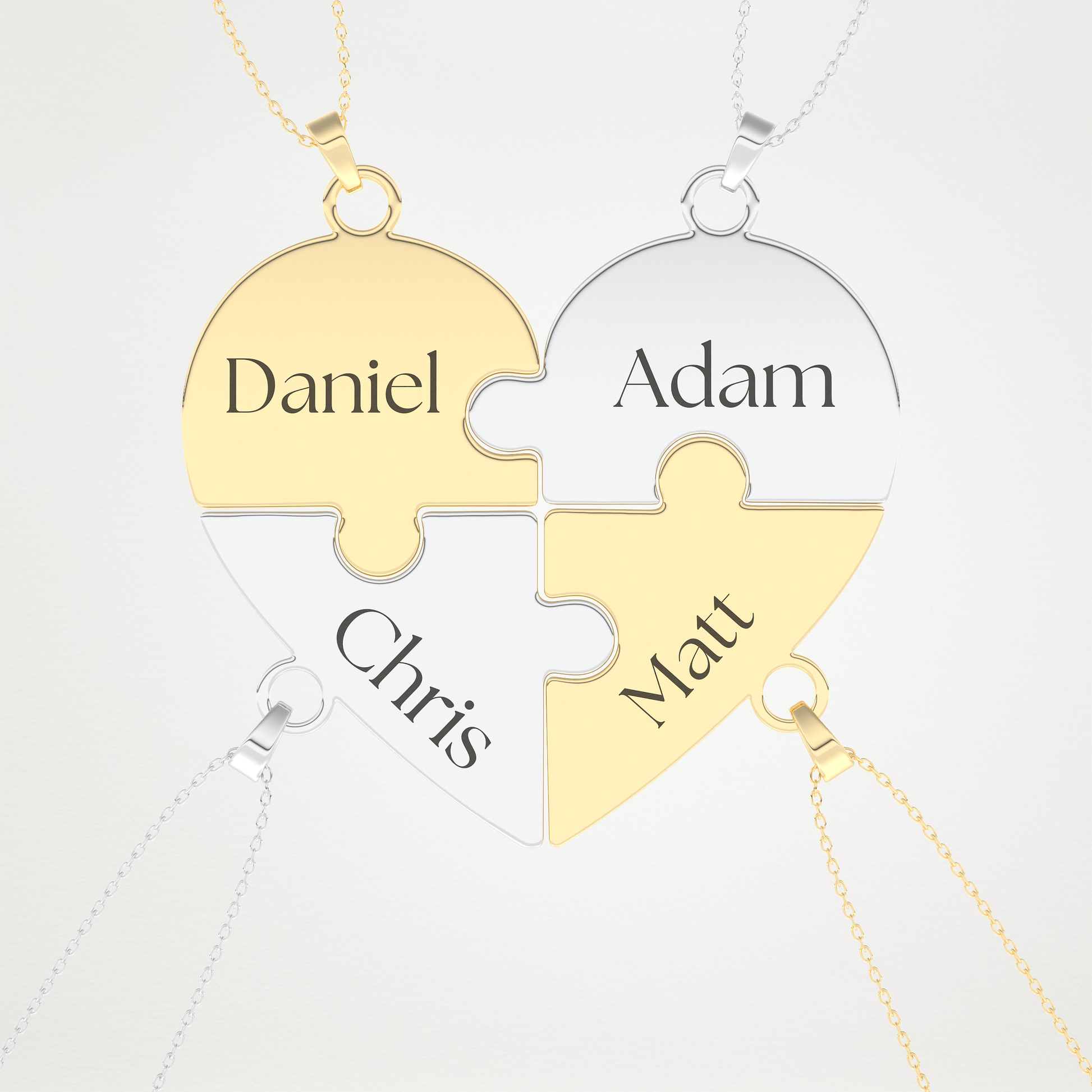 Custom Engraved Heart Puzzle Pendant Necklace – 14K/18K Gold & 925 Silver 12