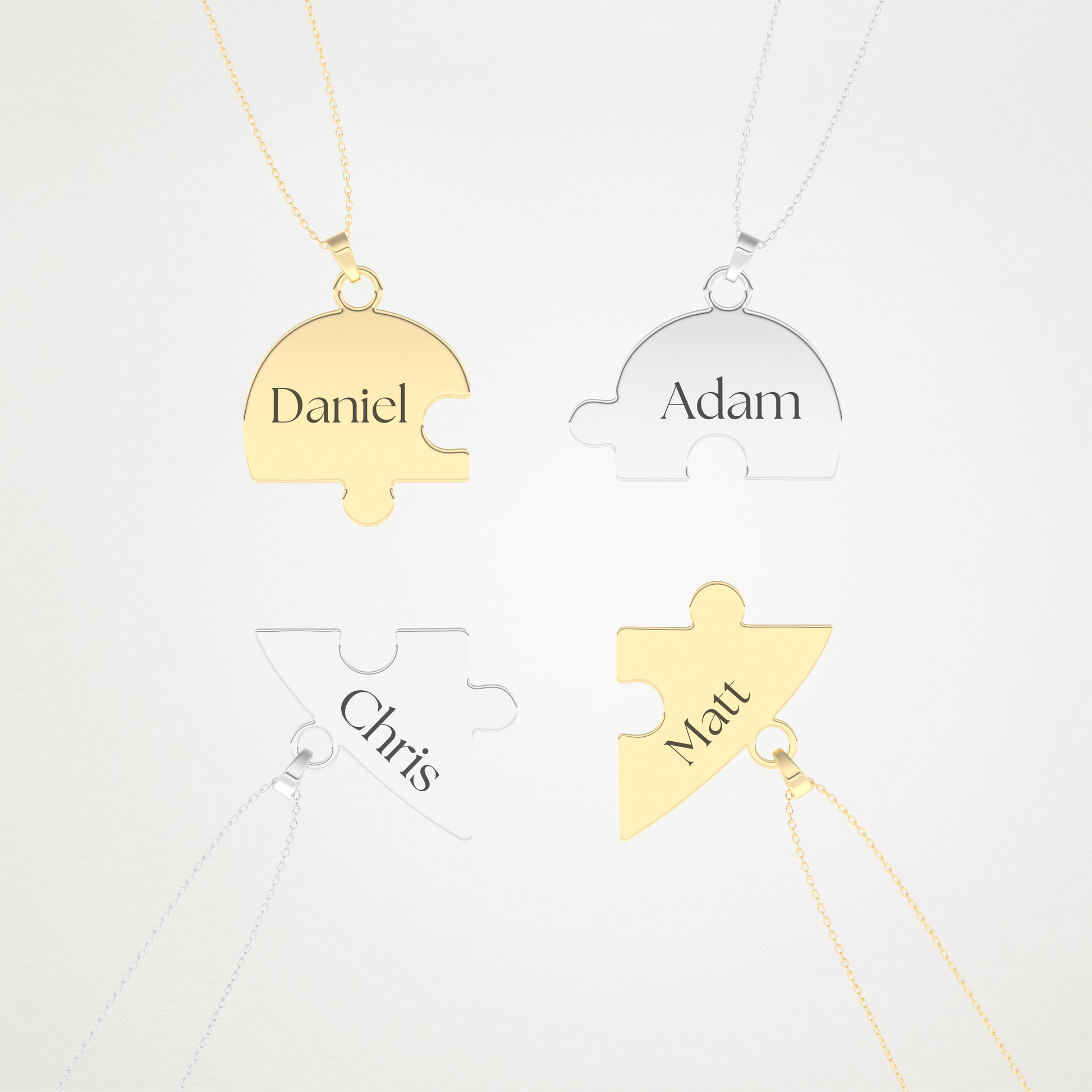 Custom Engraved Heart Puzzle Pendant Necklace – 14K/18K Gold & 925 Silver 14