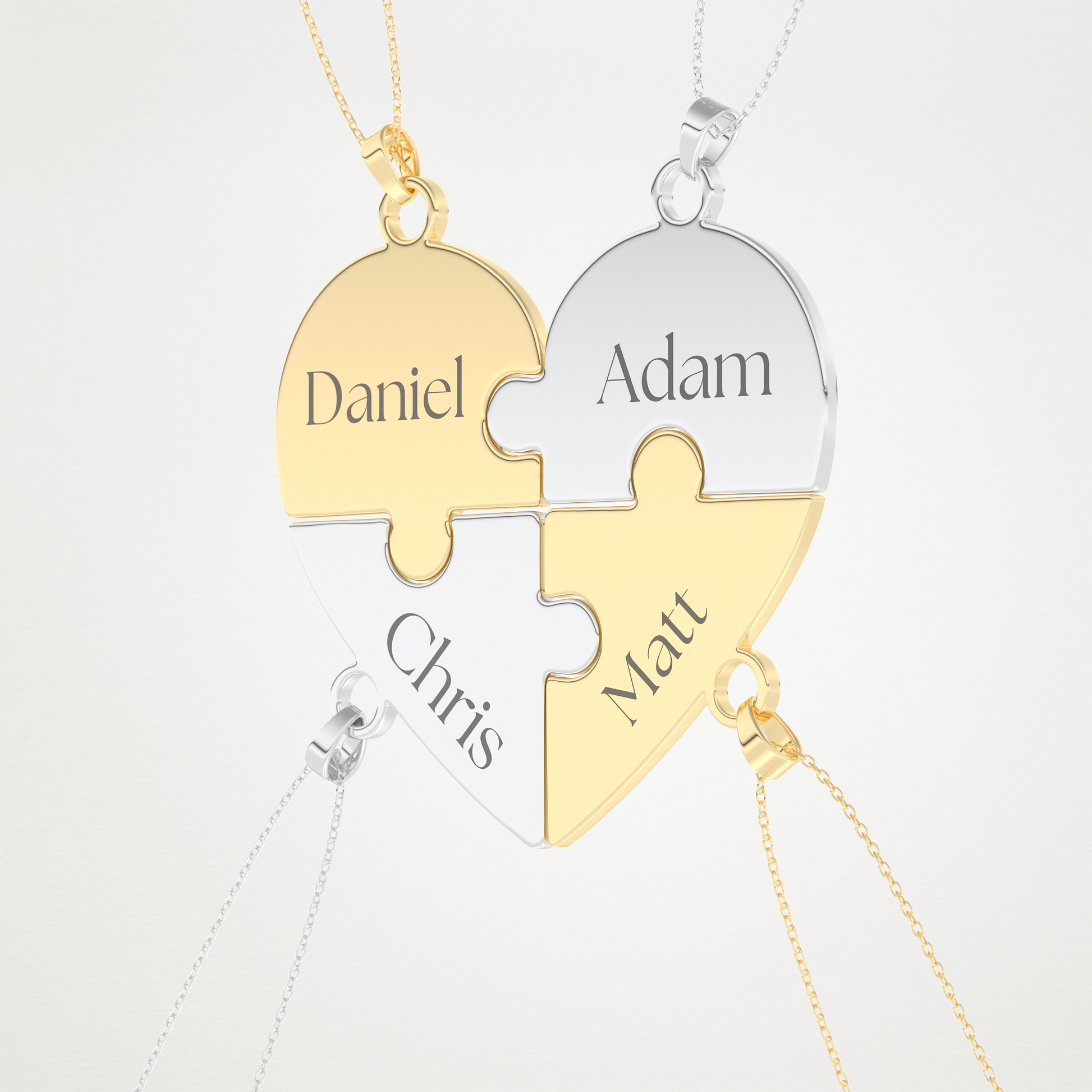 Custom Engraved Heart Puzzle Pendant Necklace – 14K/18K Gold & 925 Silver 17