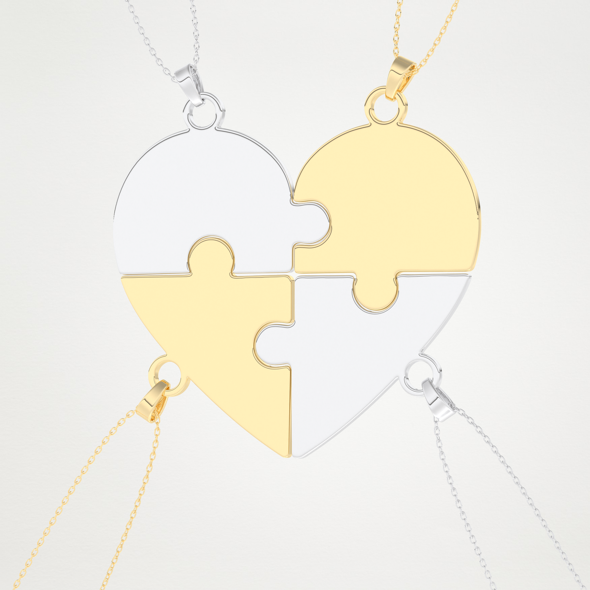 Custom Engraved Heart Puzzle Pendant Necklace – 14K/18K Gold & 925 Silver 15