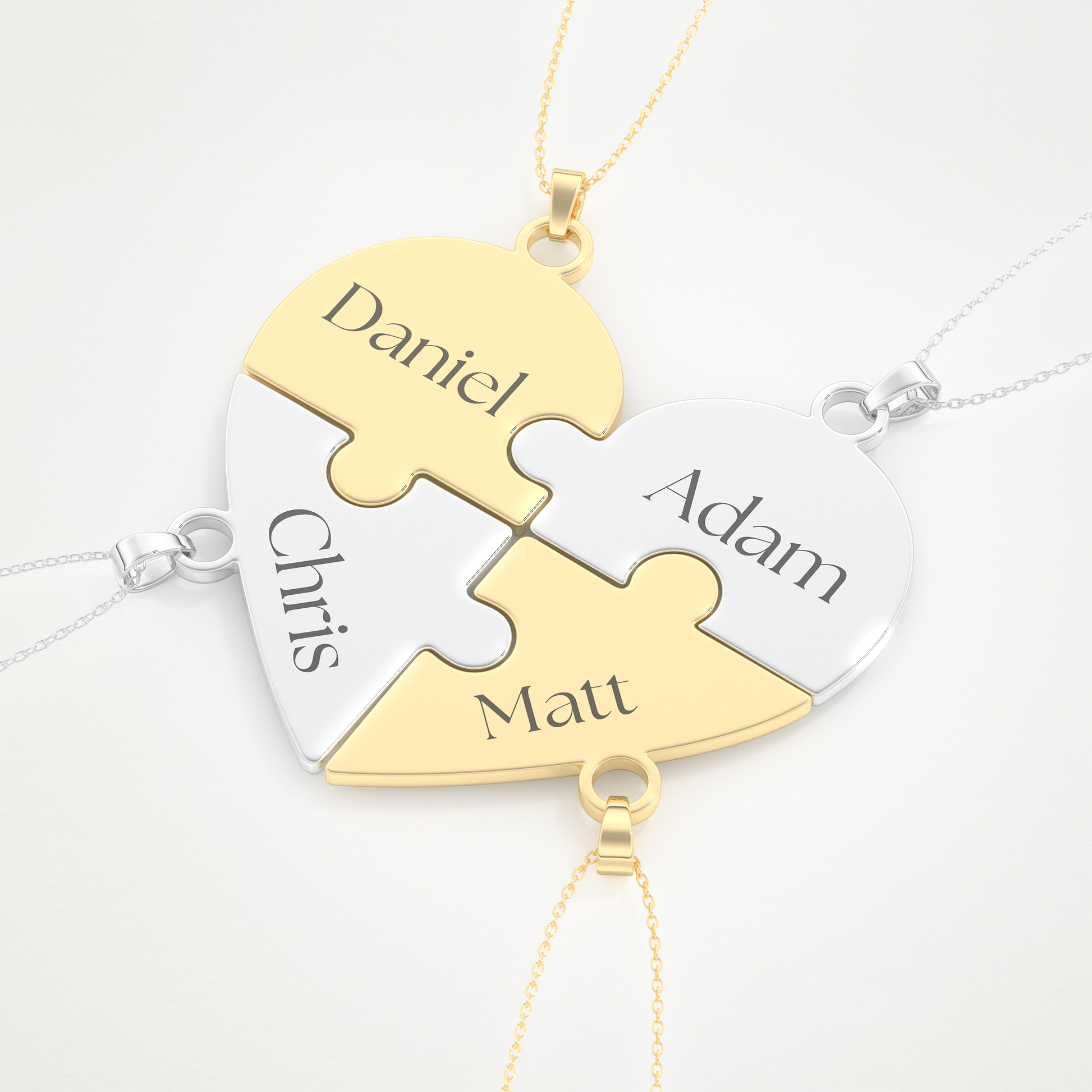 Custom Engraved Heart Puzzle Pendant Necklace – 14K/18K Gold & 925 Silver 13