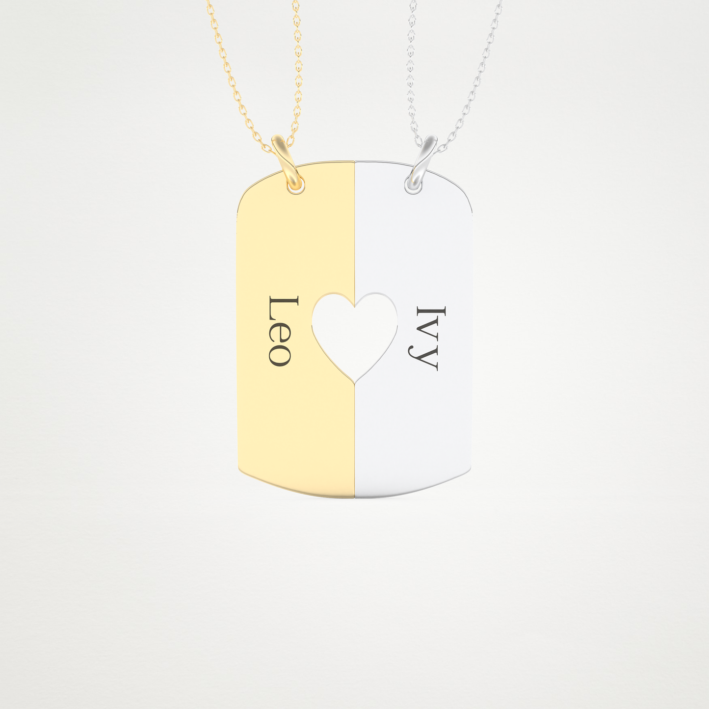Custom Engraved Split Heart Pendant Necklace – 14K/18K Gold & 925 Silver 6