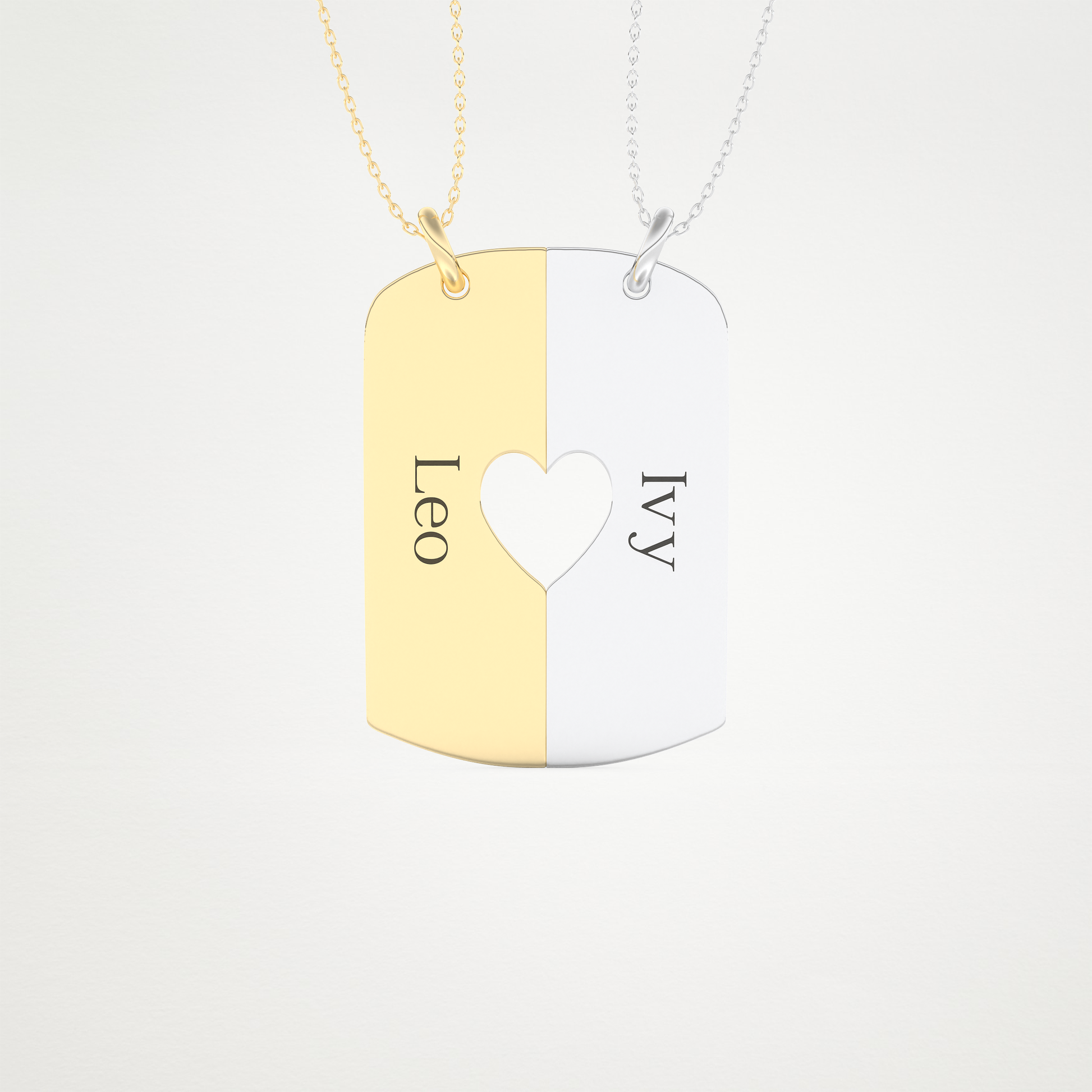 Custom Engraved Split Heart Pendant Necklace – 14K/18K Gold & 925 Silver 6