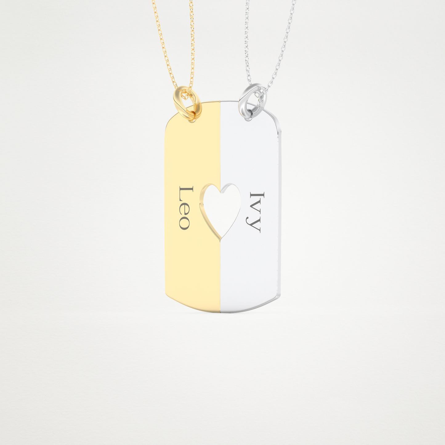Custom Engraved Split Heart Pendant Necklace – 14K/18K Gold & 925 Silver 7