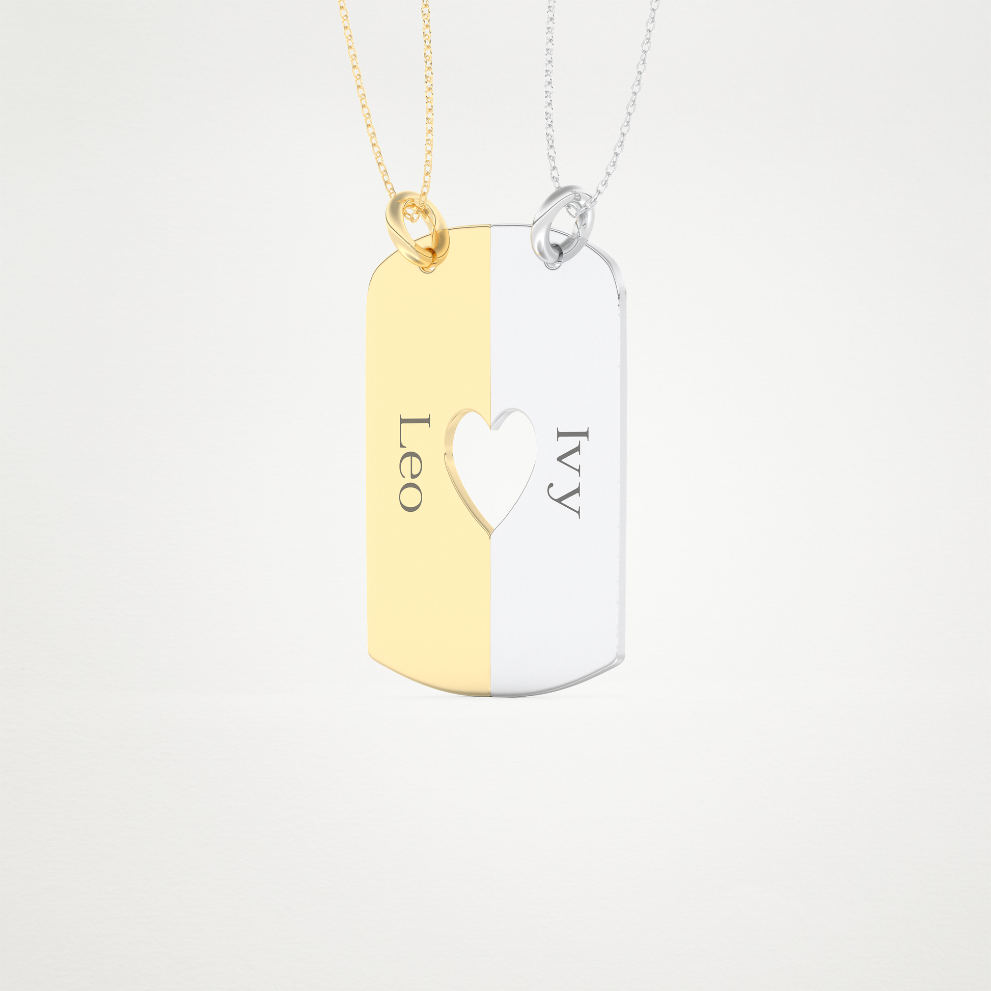 Custom Engraved Split Heart Pendant Necklace – 14K/18K Gold & 925 Silver 7