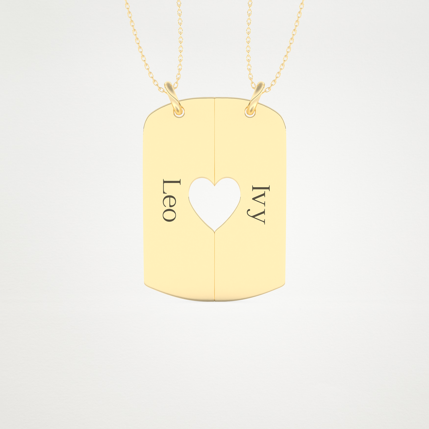 Custom Engraved Split Heart Pendant Necklace – 14K/18K Gold & 925 Silver 12