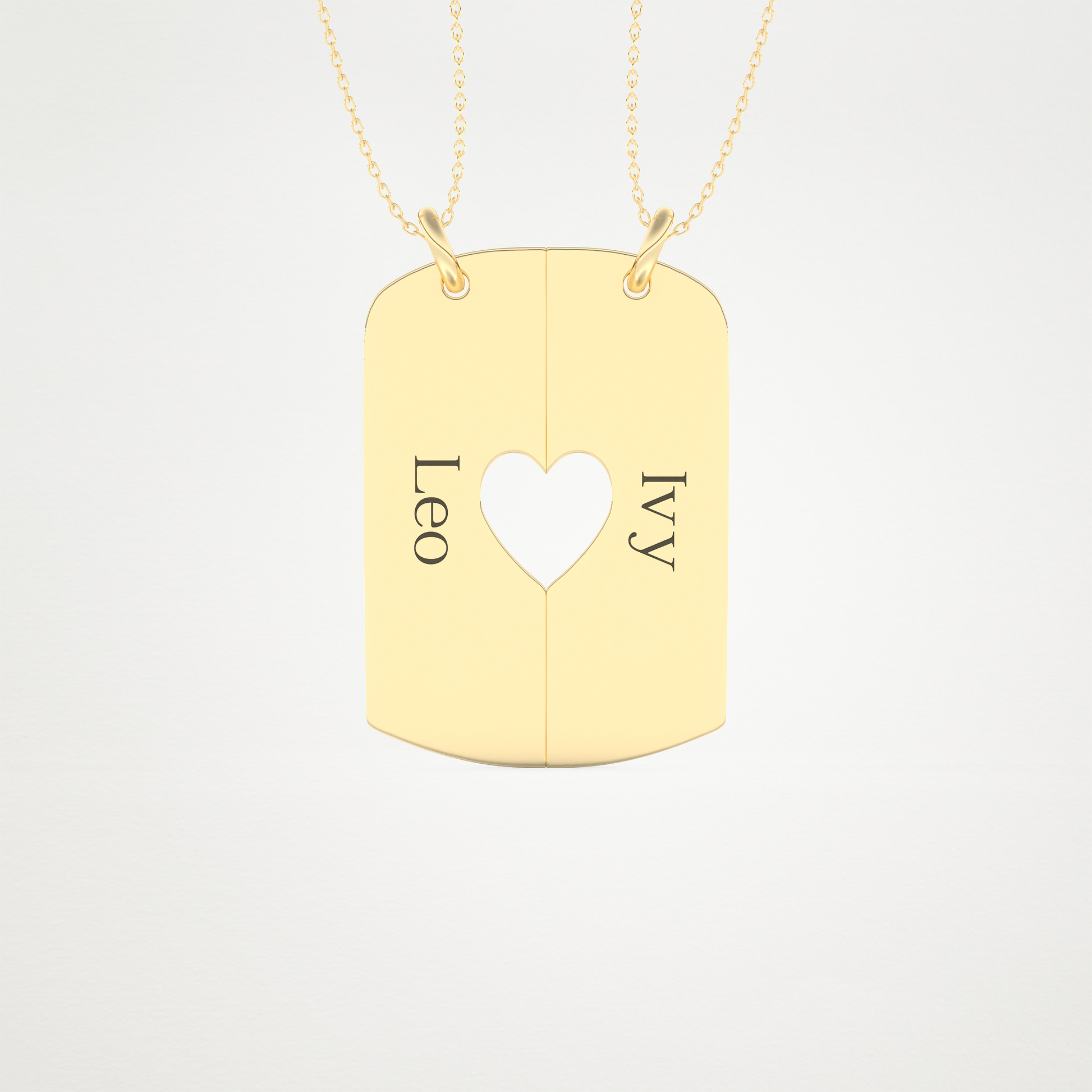 Custom Engraved Split Heart Pendant Necklace – 14K/18K Gold & 925 Silver 12