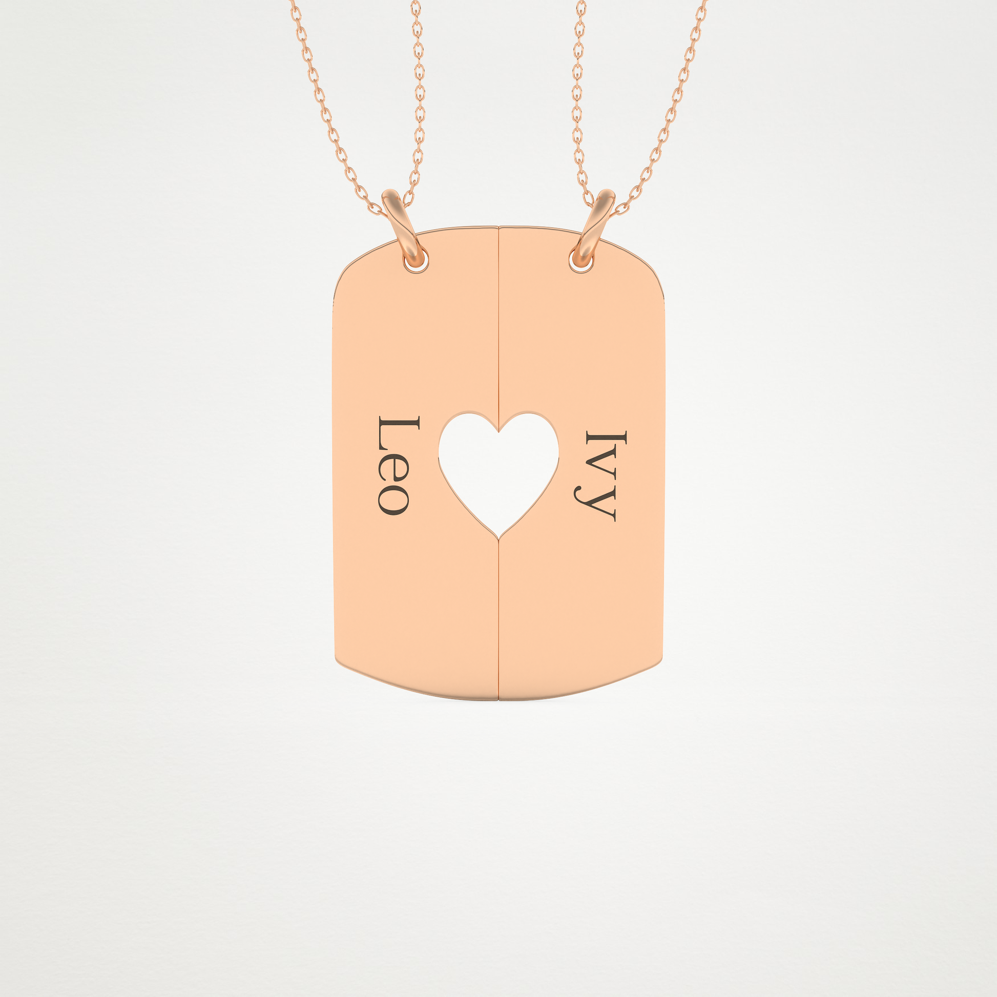 Custom Engraved Split Heart Pendant Necklace – 14K/18K Gold & 925 Silver 16