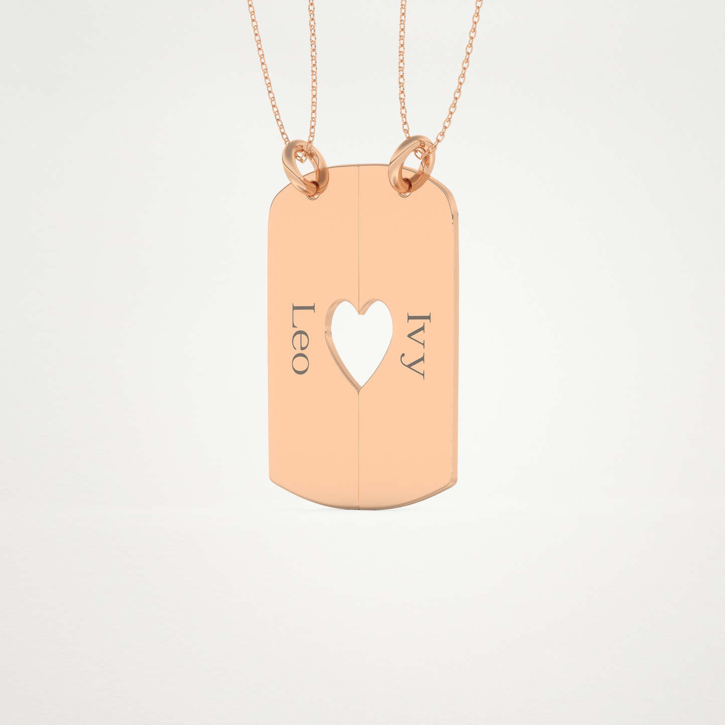 Custom Engraved Split Heart Pendant Necklace – 14K/18K Gold & 925 Silver 17
