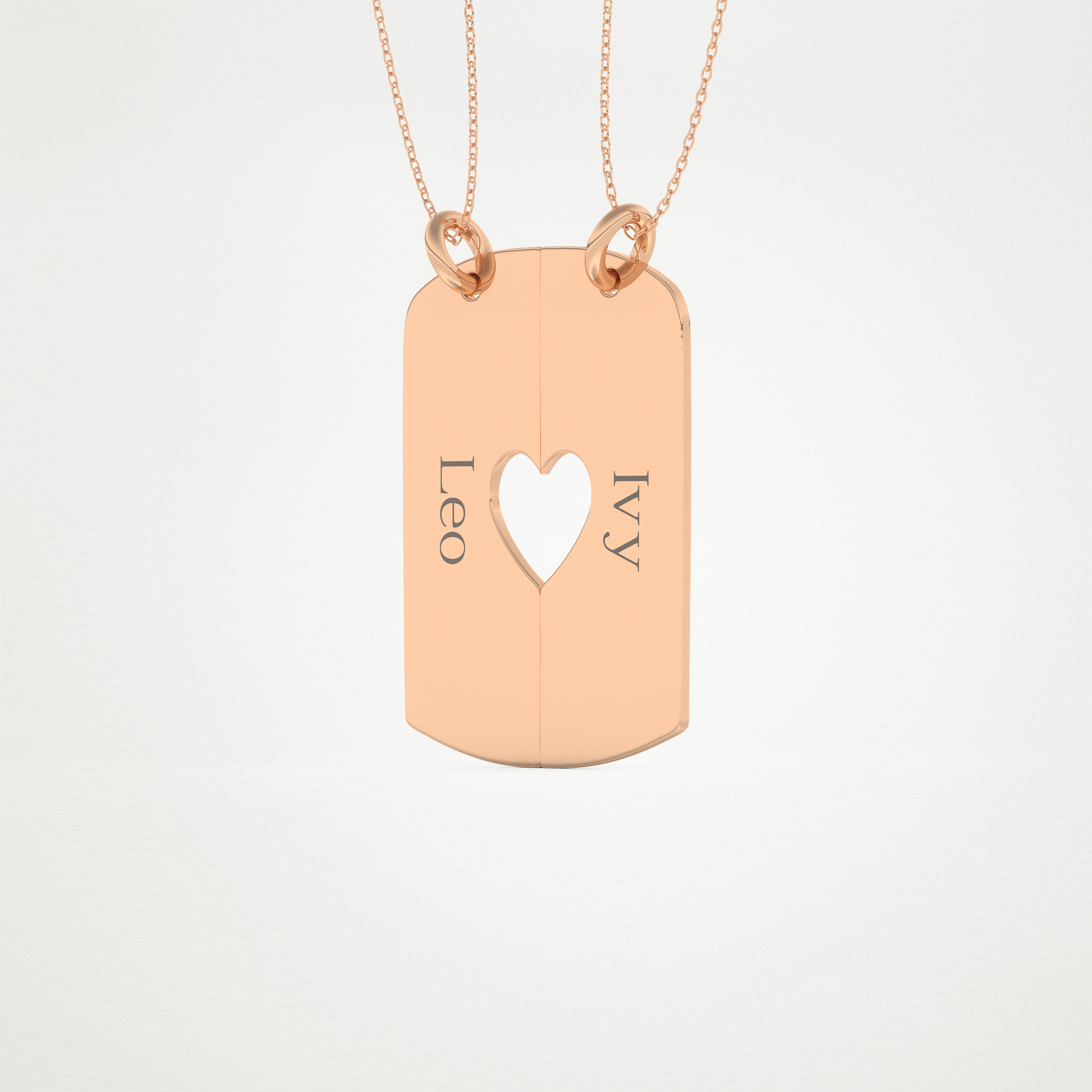 Custom Engraved Split Heart Pendant Necklace – 14K/18K Gold & 925 Silver 17