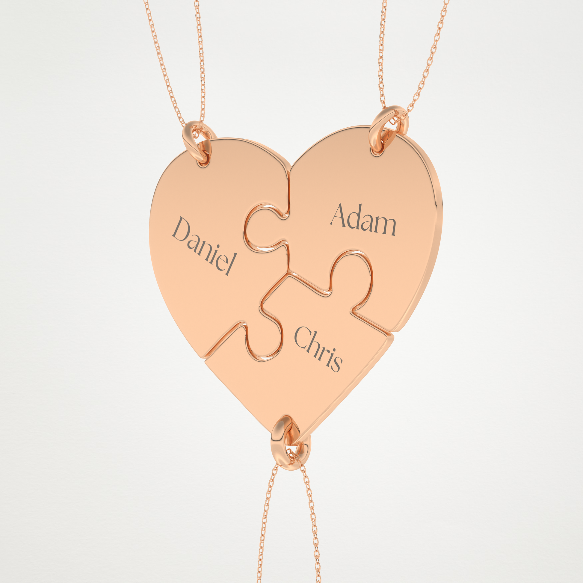 Custom Engraved Split Hearts Pendant Necklace – 14K/18K Gold & 925 Silver 15
