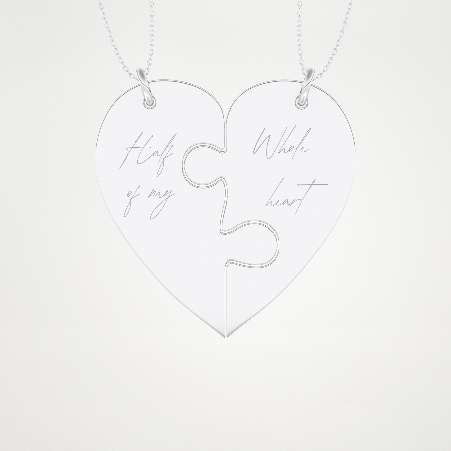 Custom Engraved Split Heart Puzzle Pendant Necklace – 14K/18K Gold & 925 Silver 1