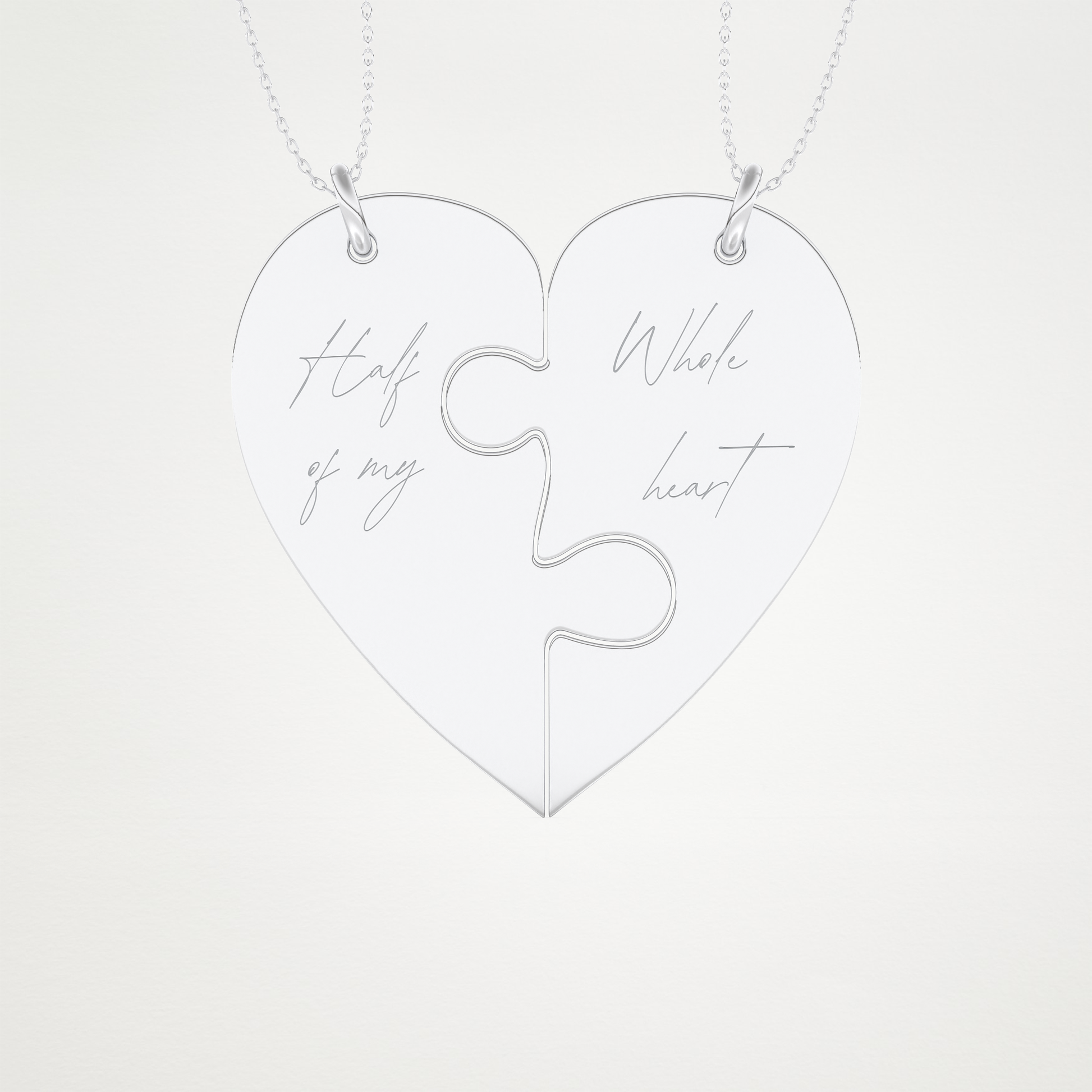 Custom Engraved Split Heart Puzzle Pendant Necklace – 14K/18K Gold & 925 Silver 1