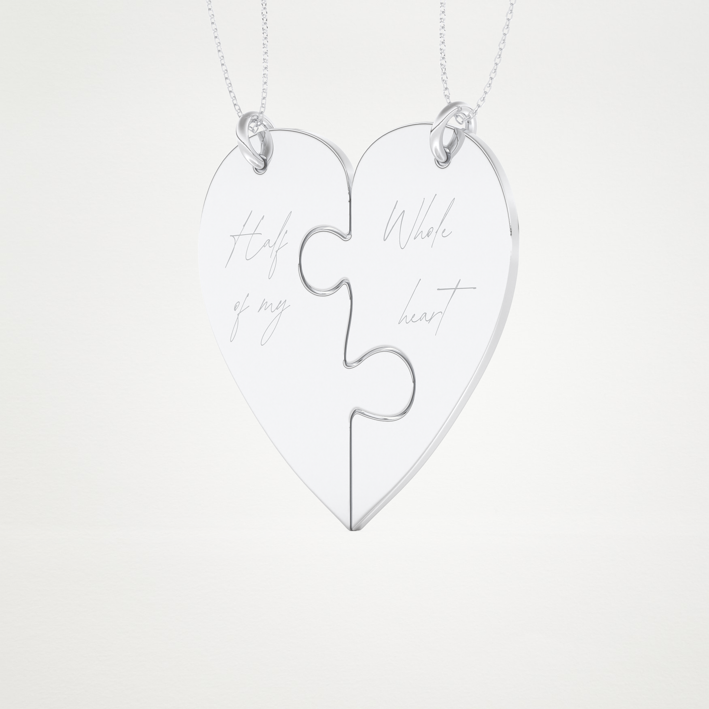 Custom Engraved Split Heart Puzzle Pendant Necklace – 14K/18K Gold & 925 Silver 2