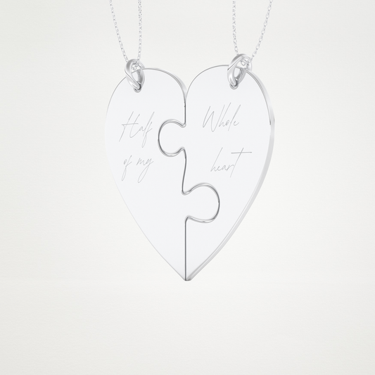 Custom Engraved Split Heart Puzzle Pendant Necklace – 14K/18K Gold & 925 Silver 2