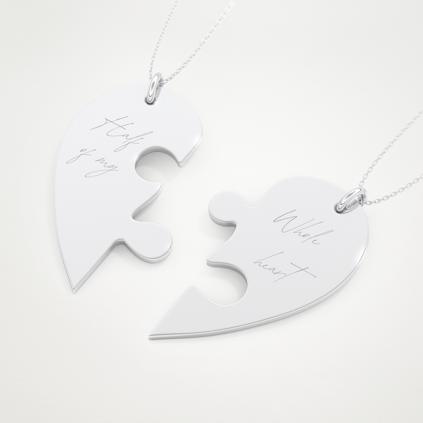 Custom Engraved Split Heart Puzzle Pendant Necklace – 14K/18K Gold & 925 Silver 5