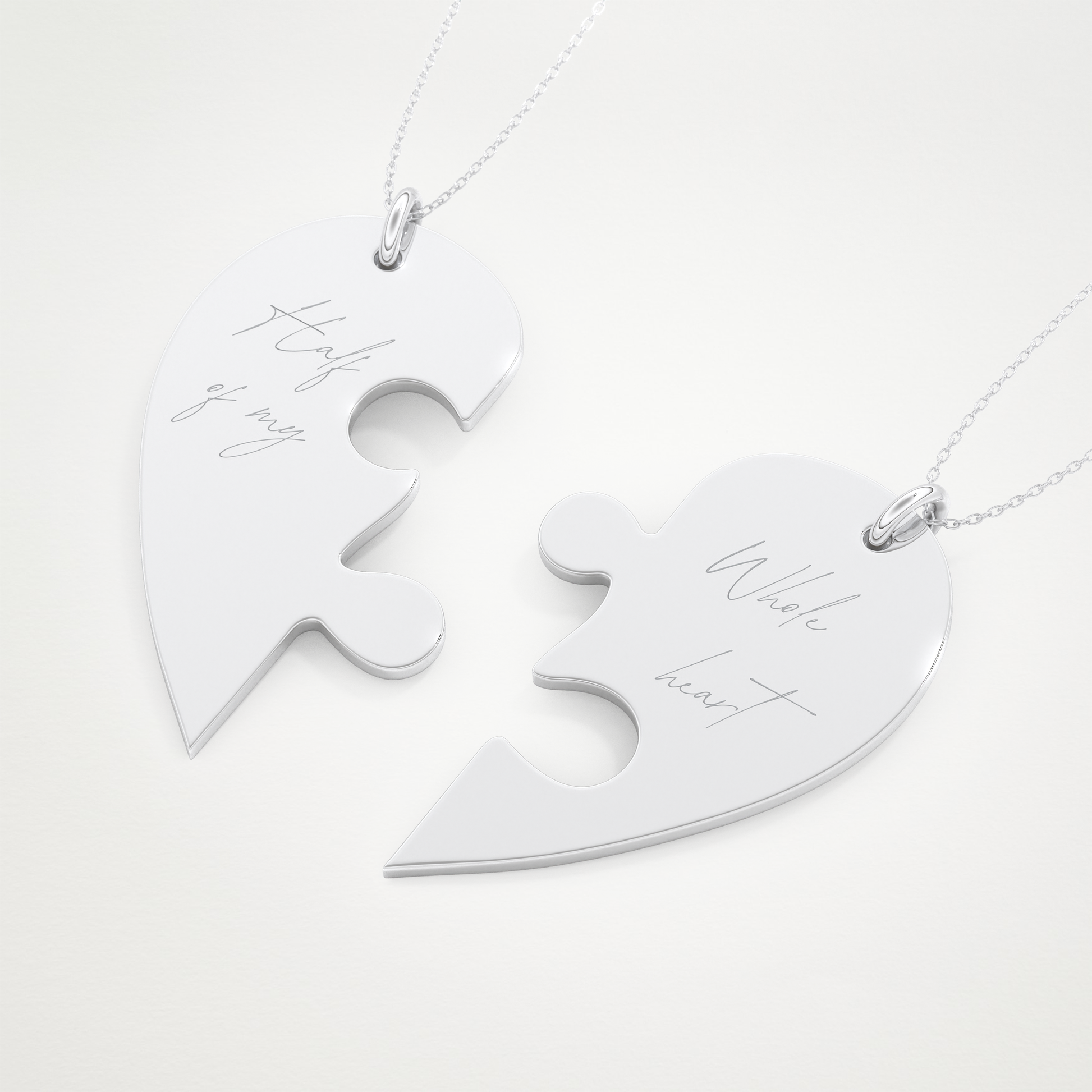 Custom Engraved Split Heart Puzzle Pendant Necklace – 14K/18K Gold & 925 Silver 5