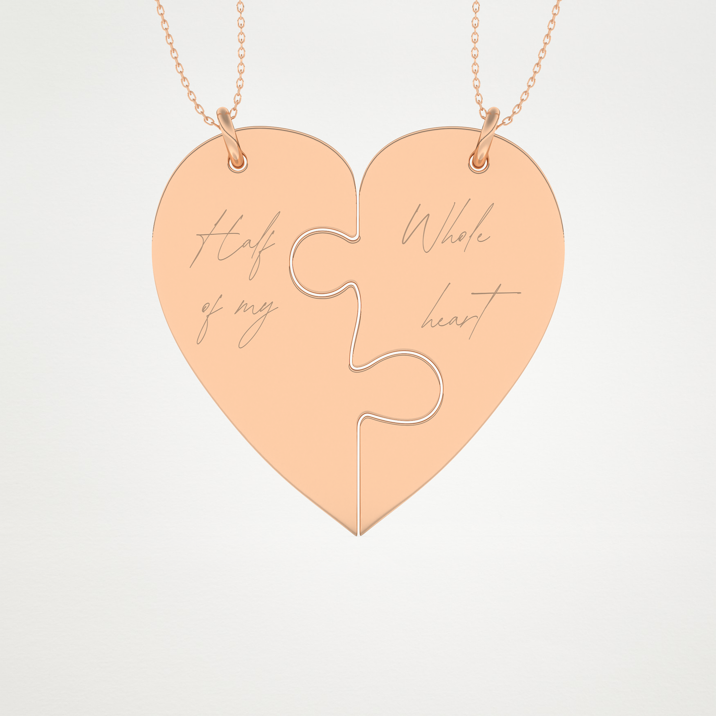 Custom Engraved Split Heart Puzzle Pendant Necklace – 14K/18K Gold & 925 Silver 16