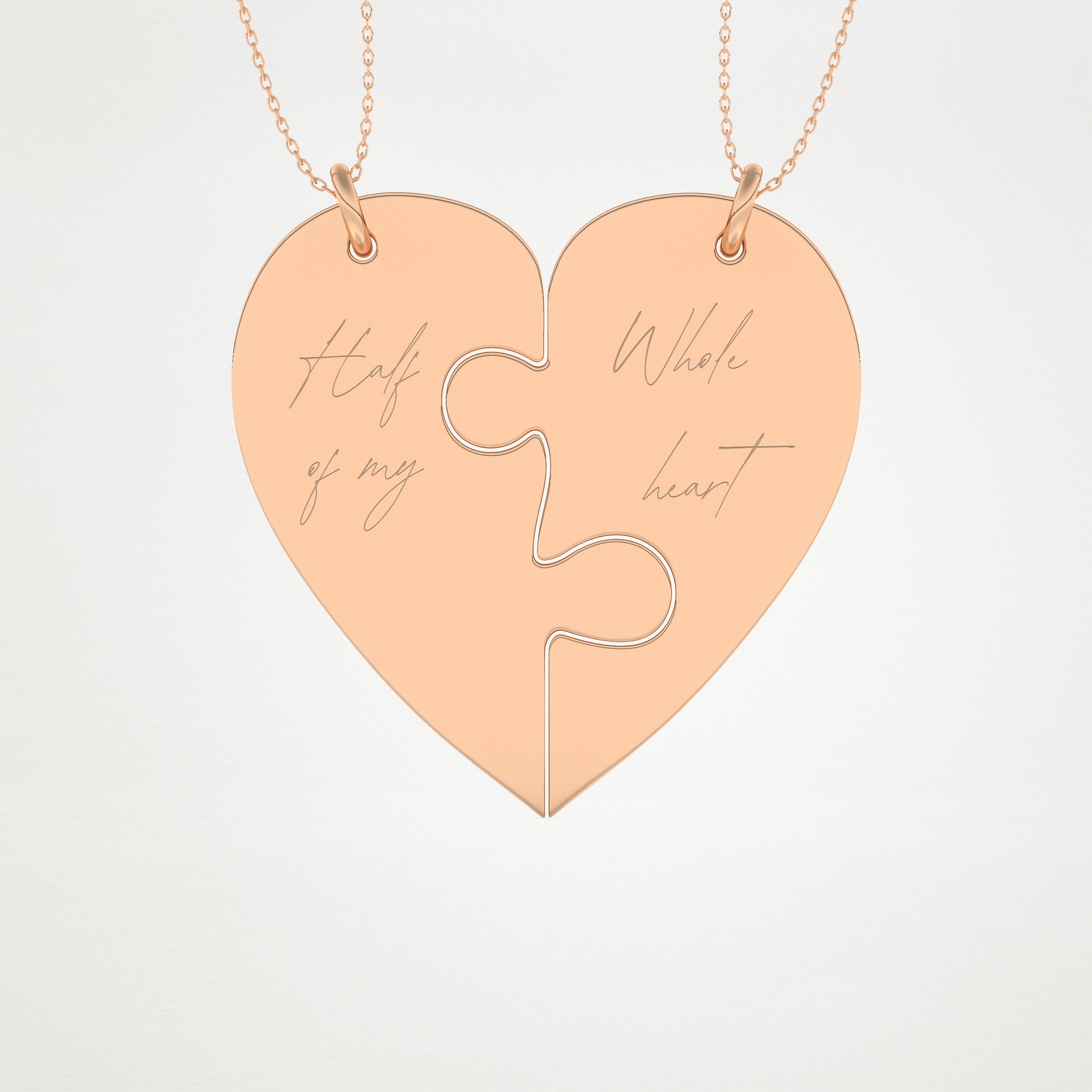 Custom Engraved Split Heart Puzzle Pendant Necklace – 14K/18K Gold & 925 Silver 16