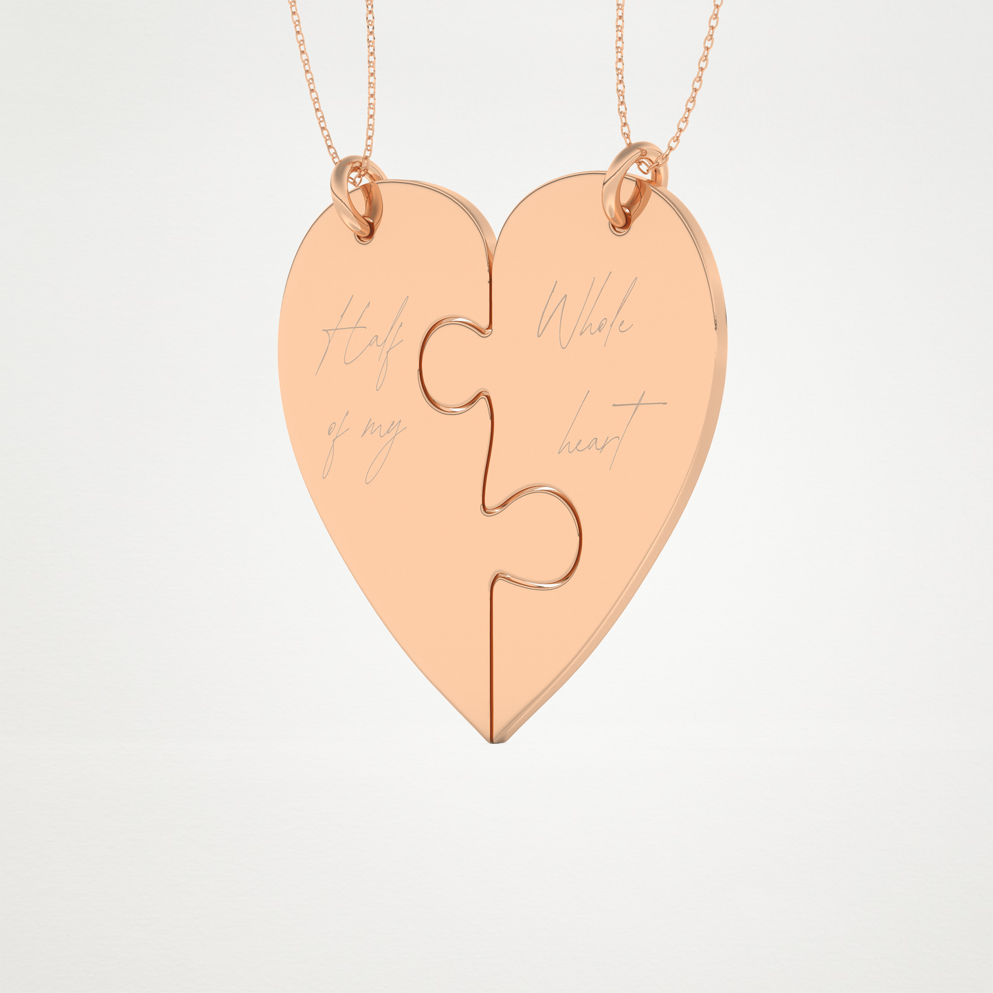 Custom Engraved Split Heart Puzzle Pendant Necklace – 14K/18K Gold & 925 Silver 17