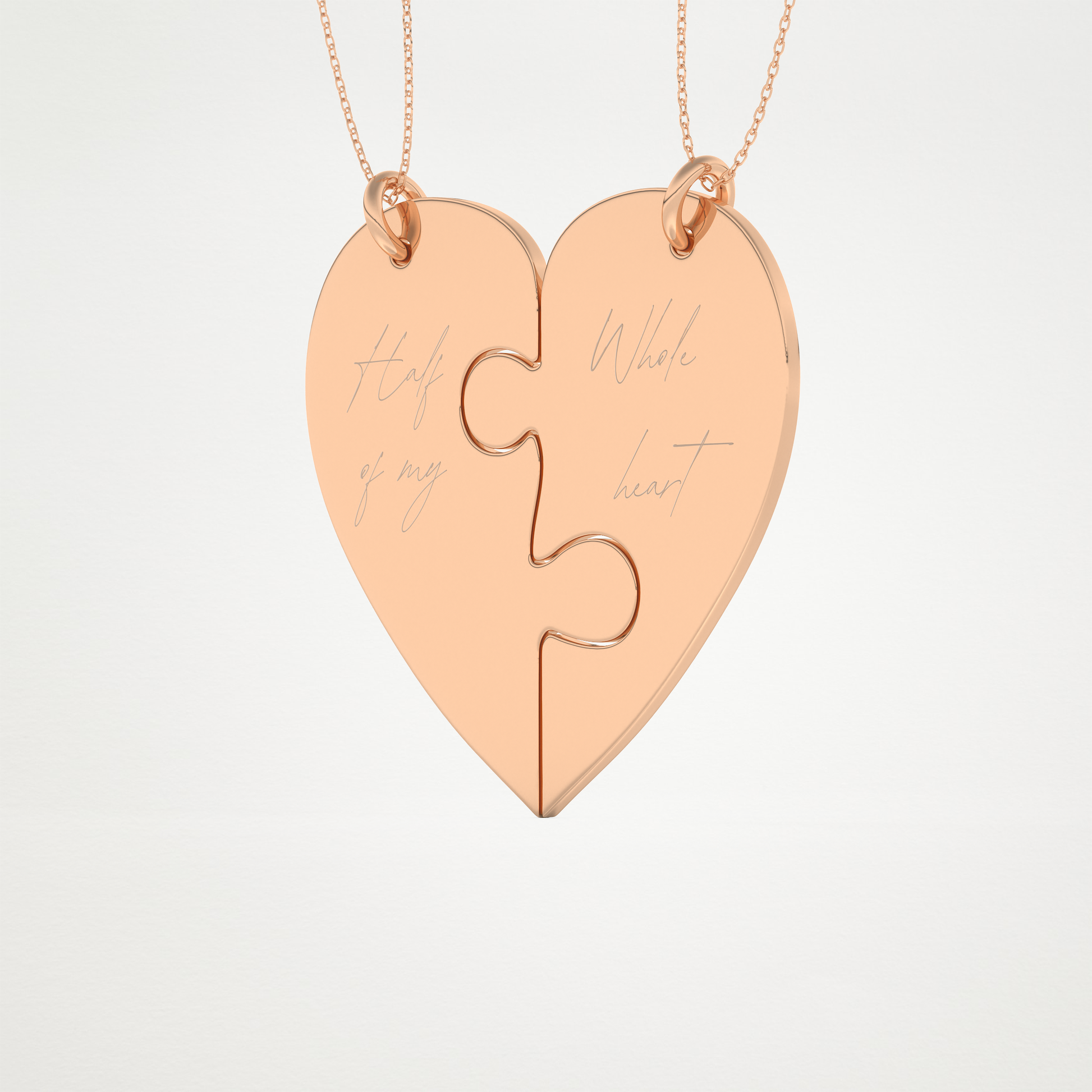 Custom Engraved Split Heart Puzzle Pendant Necklace – 14K/18K Gold & 925 Silver 17